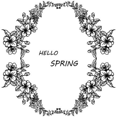 Yaprak çiçek çerçeve kalabalık ile tasarım kartı merhaba bahar. Vektör