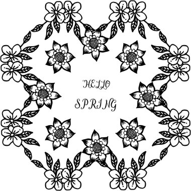 Metin merhaba bahar için, süs yaprak çiçek ile Şekil çerçeve. Vektör