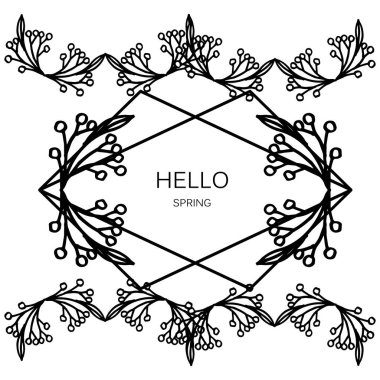 Vintage sevimli yaprak çiçek çerçeve, el yazısı metin merhaba bahar için. Vektör