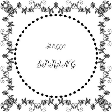 Tebrik kartı merhaba bahar, çiçek çerçeve dokusu ile, siyah ve beyaz renklerde. Vektör