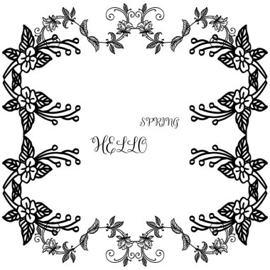 Tebrik kartı merhaba bahar, çiçek çerçeve dokusu ile, siyah ve beyaz renklerde. Vektör