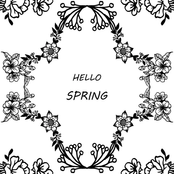 Hola letras de primavera, con decorativo de marcos florales de hoja. Vector — Vector de stock