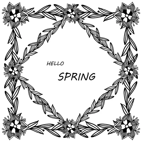Forma marco con adorno flor de la hoja, para el texto hola primavera. Vector — Vector de stock