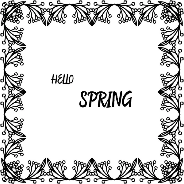 Marco floral de hoja linda vintage, para texto manuscrito hola primavera. Vector — Vector de stock