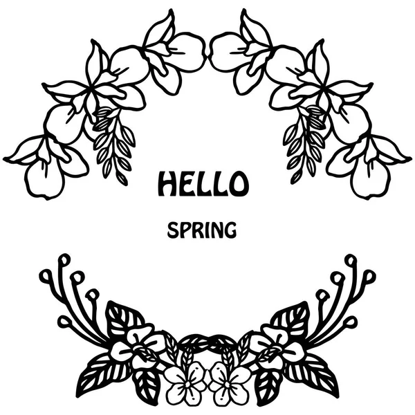 Estilo bonito de cartão Olá primavera, com quadro floral folha abstrata, isolado no fundo branco. Vetor — Vetor de Stock