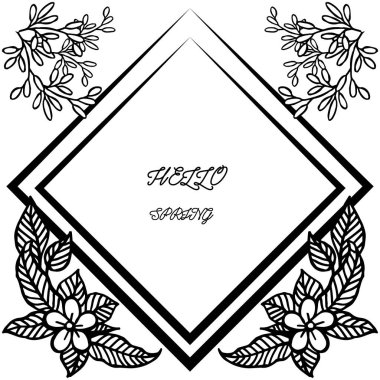 Kart merhaba bahar, beyaz arka plan üzerinde izole, vintage doğal çelenk çerçeve ile. Vektör