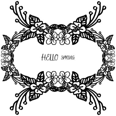 Kart merhaba bahar, beyaz arka plan üzerinde izole, vintage doğal çelenk çerçeve ile. Vektör