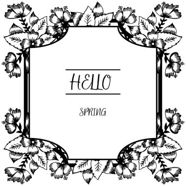 Tasarım güzel kart merhaba bahar, yaprak çiçek çerçeve elemanı ile. Vektör