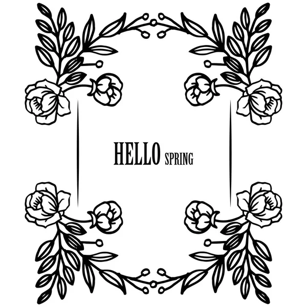 Card of hello spring background, with drawing of flower frame. Vector — Stock Vector