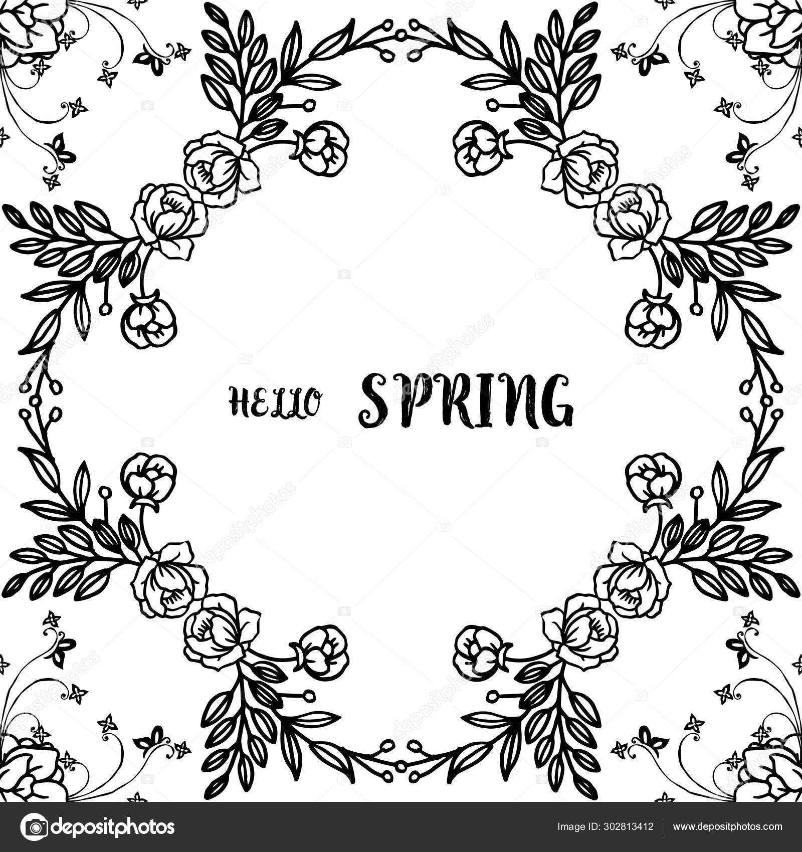 手書きの書通りこんにちは春 葉の花の華やかなエレガントなフレーム ベクトル ストックベクター C Stockfloral Gmail Com 302813412