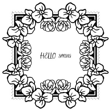 El yazısı nasırmerhaba bahar, yaprak çiçek süslü zarif çerçeve. Vektör