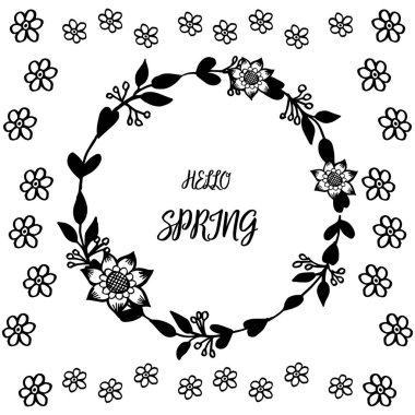 Merhaba bahar, yaprak çiçek çerçeve dekoratif ile kart. Vektör