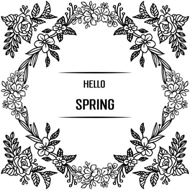 Merhaba bahar, yaprak çiçek çerçeve dekoratif ile kart. Vektör