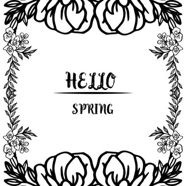 Siluet yaprak çiçek çerçeve ile merhaba bahar afiş için Şablon. Vektör