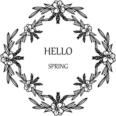 Siluet yaprak çiçek çerçeve ile merhaba bahar afiş için Şablon. Vektör