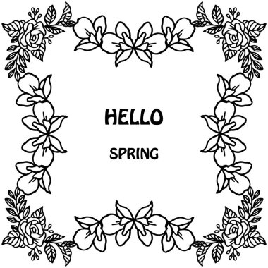 Çelenk çerçeve güzellik, el yazısı tebrik kartı merhaba bahar için. Vektör