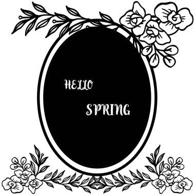 Merhaba bahar kaligrafi siyah beyaz renklerde çiçek çerçeve li yazı. Vektör