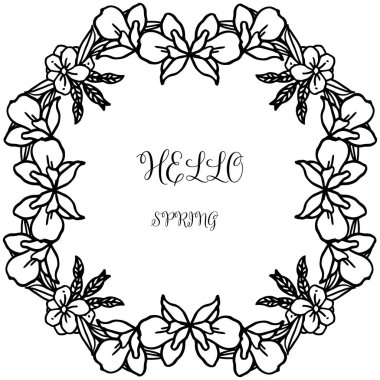 Çelenk çerçeve güzellik, el yazısı tebrik kartı merhaba bahar için. Vektör