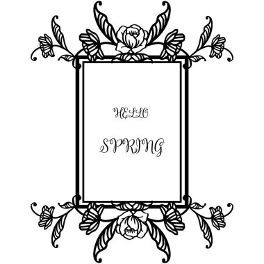 Yazı afiş merhaba bahar, yaprak çiçek çerçeve arka plan sınırı ile. Vektör