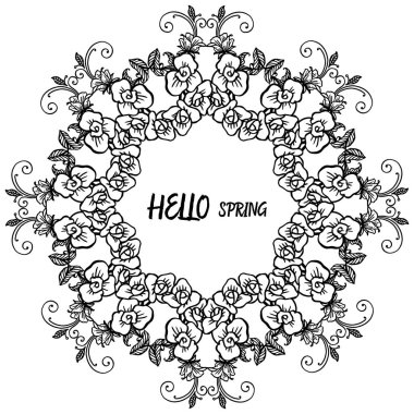 Yazı afiş merhaba bahar, yaprak çiçek çerçeve arka plan sınırı ile. Vektör