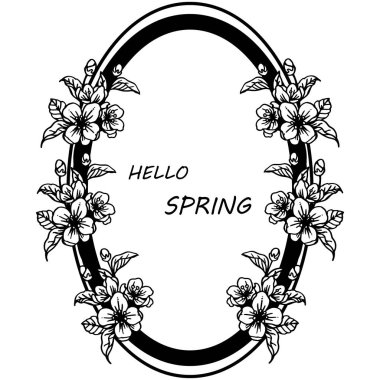 Modern gerçekçi çiçek çerçevesi ile tebrik kartı merhaba bahar. Vektör