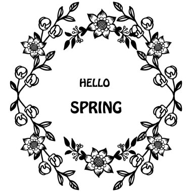 Modern gerçekçi çiçek çerçevesi ile tebrik kartı merhaba bahar. Vektör