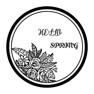 Yaprak çiçek çerçeve arka plan ile Dekor yazı afiş merhaba bahar. Vektör