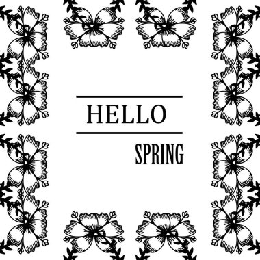 Tasarım mektubu merhaba bahar, sevimli soyut yaprak çiçek çerçeve ile. Vektör