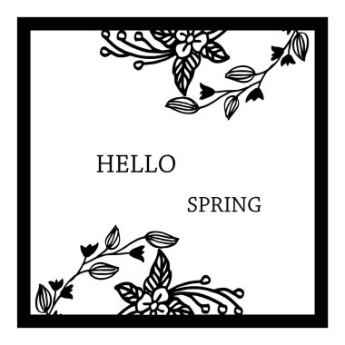 El yazısı metin merhaba bahar, benzersiz yaprak çiçek çerçeve sanatı ile. Vektör