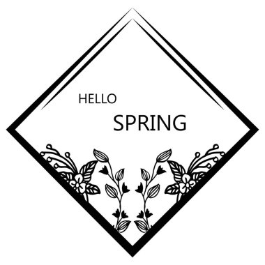 El yazısı metin merhaba bahar, benzersiz yaprak çiçek çerçeve sanatı ile. Vektör