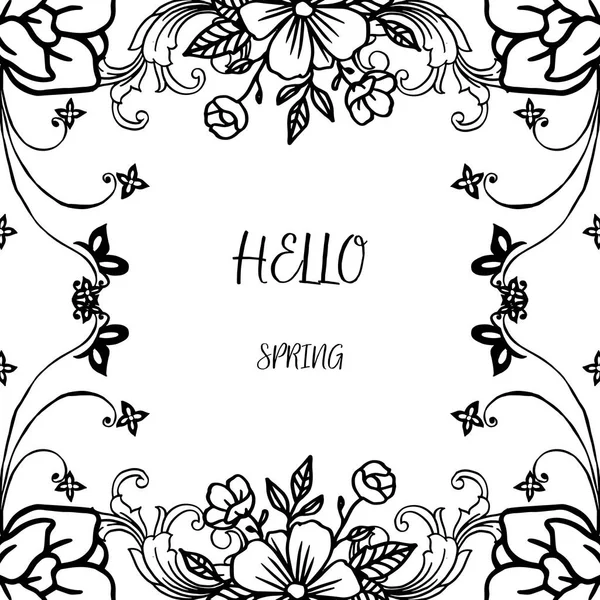 Tarjeta de hola fondo de primavera, con dibujo de marco de flores. Vector — Vector de stock