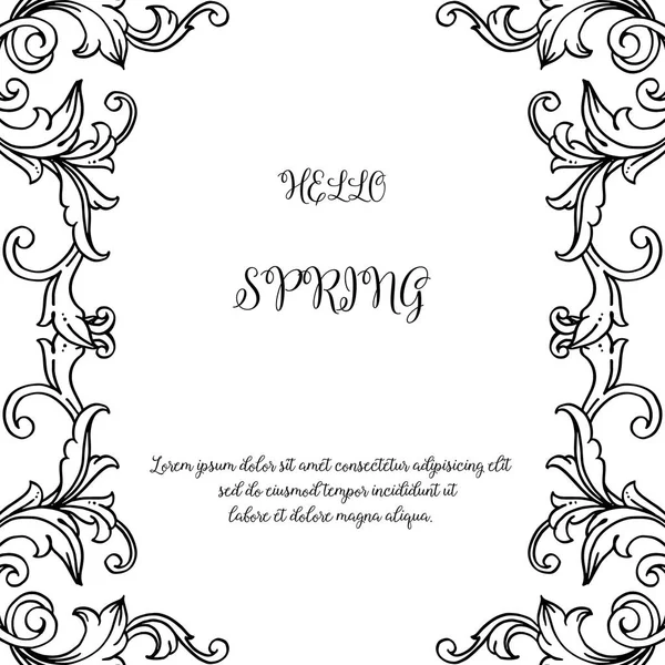 Template for banner of hello spring, with silhouette leaf floral frame. Vector — Stock Vector