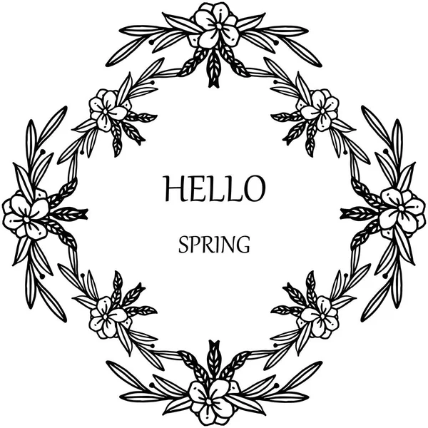 Plantilla para pancarta de hola primavera, con marco floral de hoja de silueta. Vector — Vector de stock