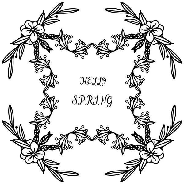 Merhaba bahar kaligrafi siyah beyaz renklerde çiçek çerçeve li yazı. Vektör