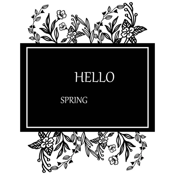 Décoration vintage bonjour printemps, avec plante design de cadre de fleur de feuille. Vecteur — Image vectorielle