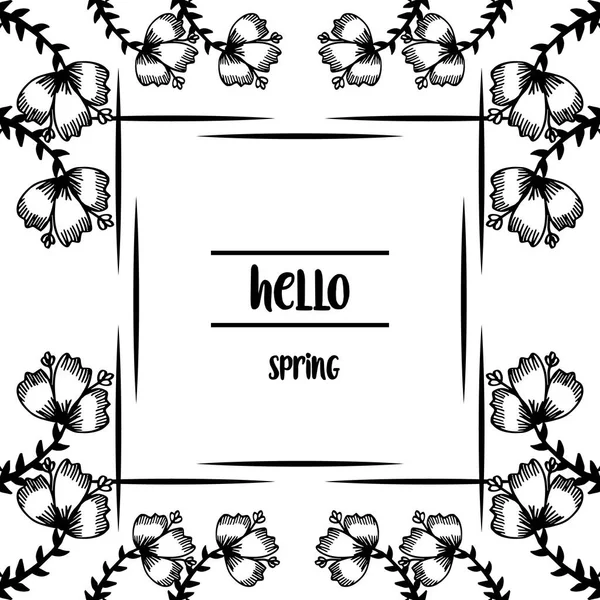 Texto de hola fondo de primavera con hermoso marco de flores de hoja. Vector — Vector de stock