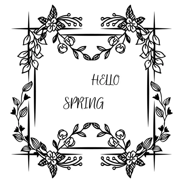 Texto de Olá Primavera fundo com moldura de flor de folha bonita. Vetor — Vetor de Stock