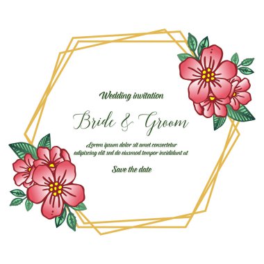 Tasarım tarzı yeşil yapraklı çiçek çerçeve, tebrik kartı gelin ve damat için. Vektör