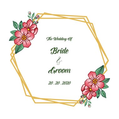 Yaprak çiçek çerçeve zarif tarzı ile düğün davetiyekartı gelin ve damat için, tarih kaydedin. Vektör