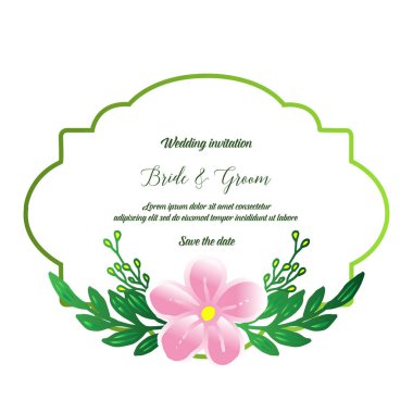 Çeşitli kart gelin ve damat süslü için zarif pembe çiçek ile çeşitli şekil çerçeve. Vektör