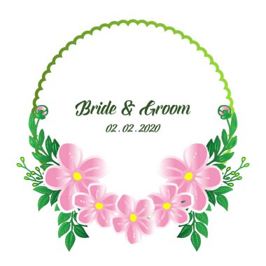 Çeşitli kart gelin ve damat süslü için zarif pembe çiçek ile çeşitli şekil çerçeve. Vektör