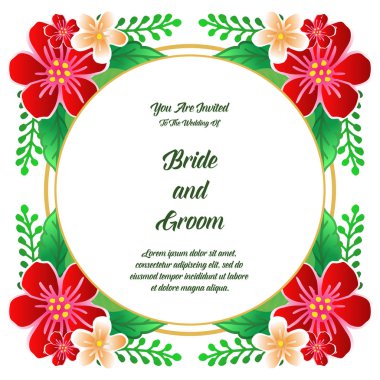 Doku renkli çiçek çerçeve zarif, düğün davetiyesi gelin ve damat için. Vektör