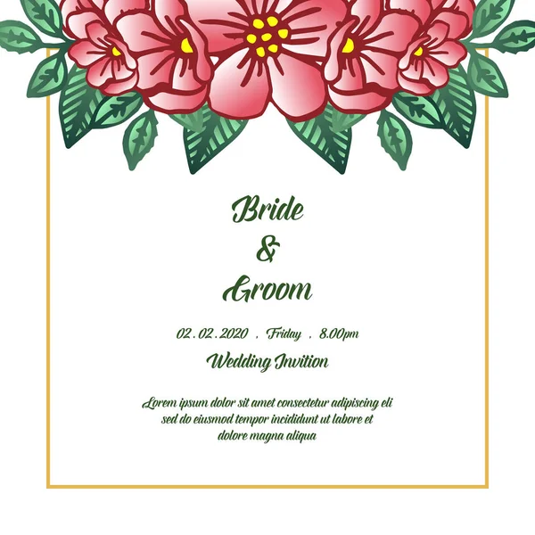Scheda calligrafica sposa e sposo, con cornice di fiori a foglia verde. Vettore — Vettoriale Stock