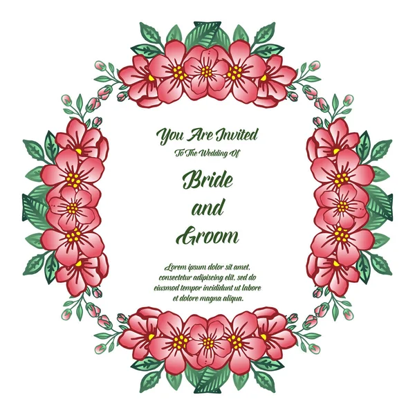 Conception de carte calligraphique mariée et marié, avec cadre de fleur feuillue verte. Vecteur — Image vectorielle