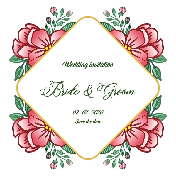 Eleganter Rahmen mit Blattblumenschmuck, für Hochzeitsbriefe von Braut und Bräutigam. Vektor — Stockvektor