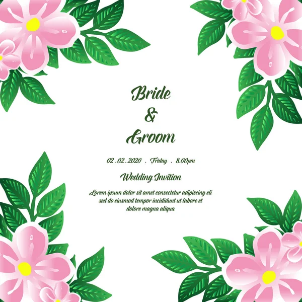 Grußkarte Design Braut und Bräutigam, mit Zeichnung von rosa Blumenrahmen. Vektor — Stockvektor