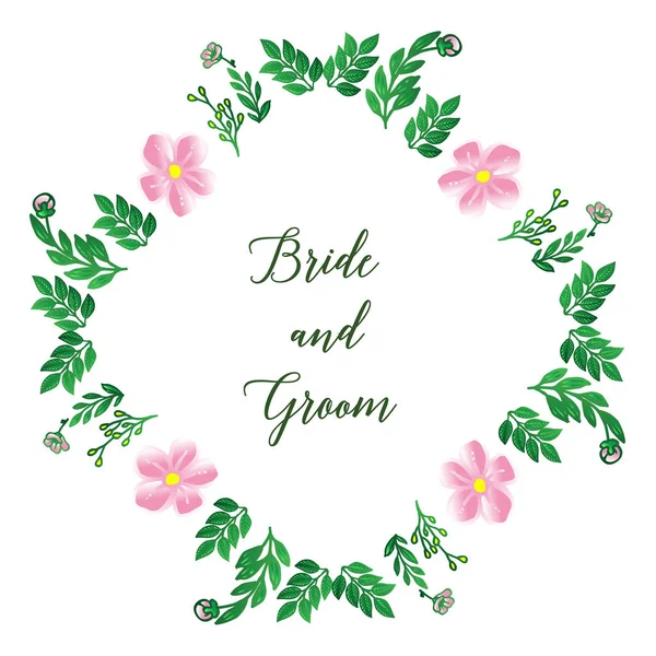 Красивая зеленая листва и розовая рама венка, для оформления различных открыток жениха и невесты. Вектор — стоковый вектор