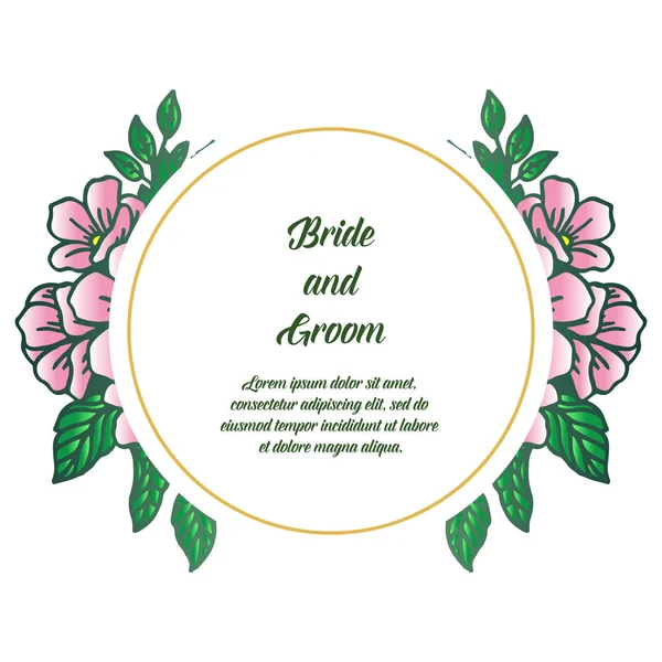 Hochzeitseinladungsvorlage Braut und Bräutigam, mit Dekoration aus rosa Blumenrahmen im Retro-Stil. Vektor — Stockvektor