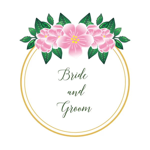 Tapetenkunst aus rosa Kranzrahmen, für Hochzeitsdekoration Text Braut und Bräutigam. Vektor — Stockvektor