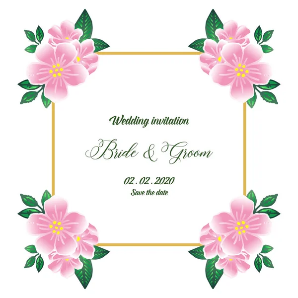 Estilo elegante marco de flores de color rosa, para tarjeta de boda o invitación novia y novio. Vector — Vector de stock